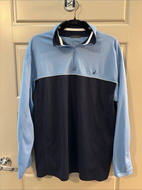 Nautica Light Blue and Navy Half-Zip Pullover